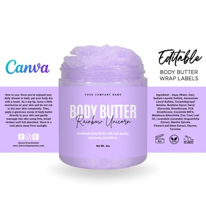 Body Butter Wrap Labels, Whipped Body Butter Labels, Whipped Body Butter Jars, Body Butter Design, Body Butter Template Editable Canva