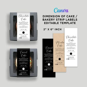 Bakery Cake Strip Labels Canva Template, Editable Cake Packaging Design ...
