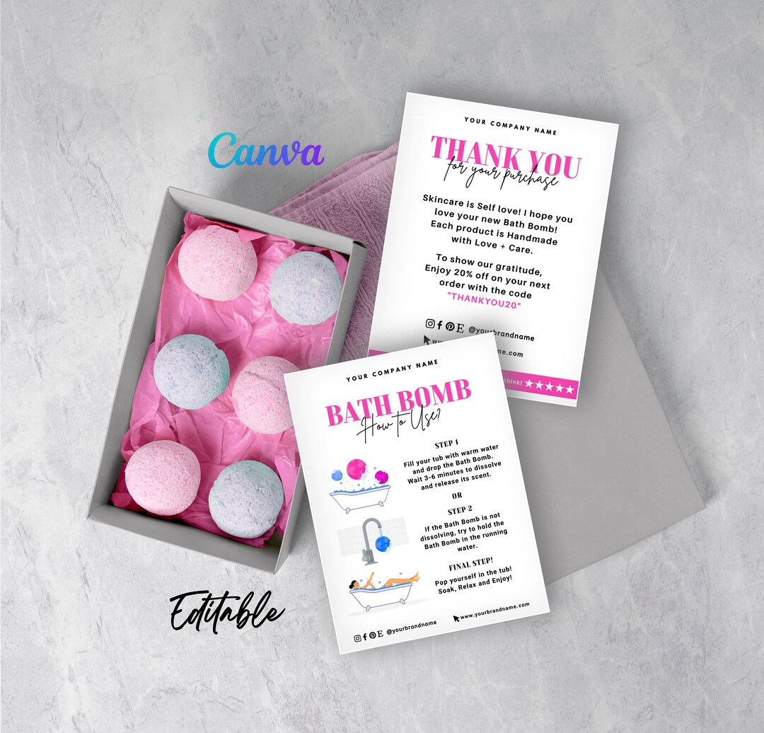 Bath Bomb Care Cards, How to Use Bath Bombs, Instruction Guide for Bath