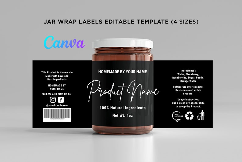 Jar Panel Example Printable Jar Label Wrap Around Stickers, Mason Jar Labels, Container ...