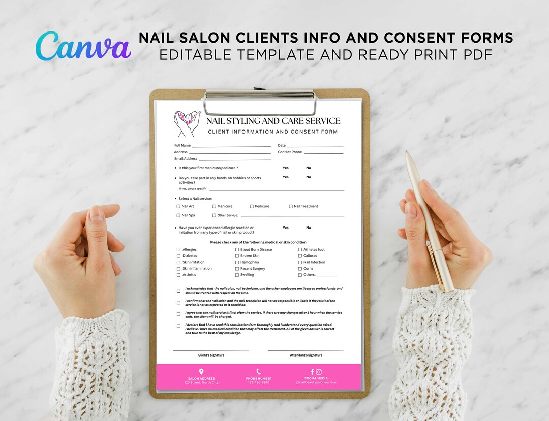 Printable Nail Consent Form Nail Business Forms Nail Salon Etsy