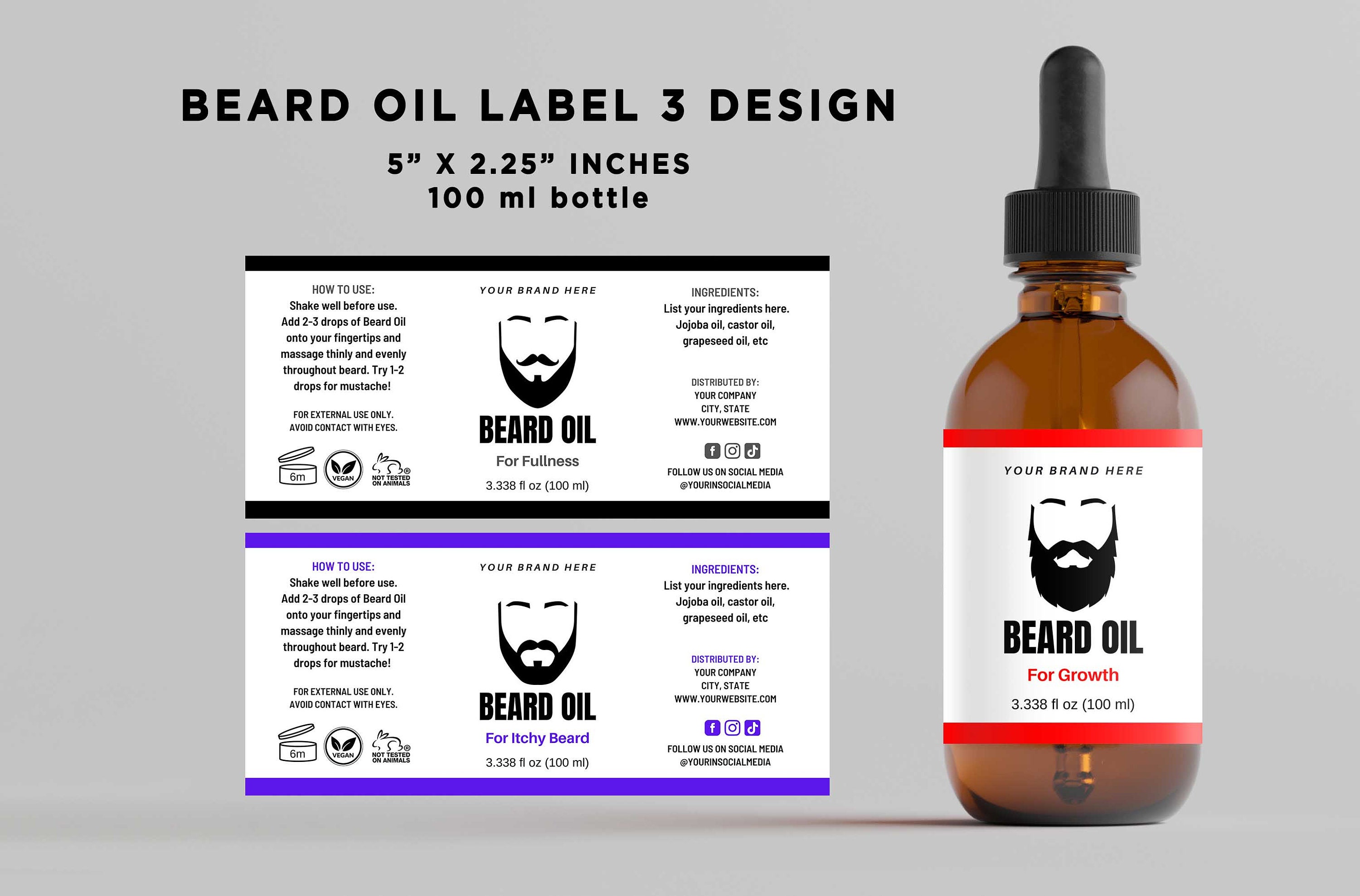 Printable Beard Oil Labels Beard Oil Serum Bottle Dropper Etsy