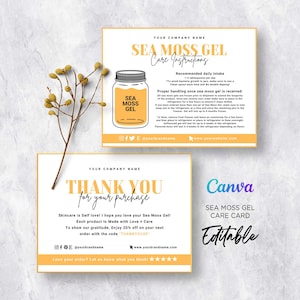 Sea Moss Gel Care Card, Sea Moss Gel, Sea Moss Jar, Sea Moss Package, Sea Moss Packaging, Sea Moss Care Card Editable Template Canva