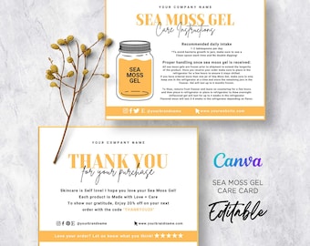 Sea Moss Gel Care Card, Sea Moss Gel, Sea Moss Jar, Sea Moss Package, Sea Moss Packaging, Sea Moss Care Card Editable Template Canva