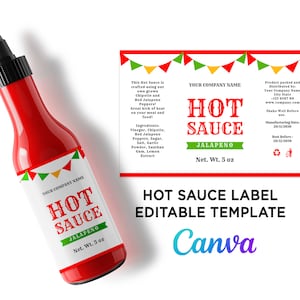 Mexican Style Hot Sauce Labels, Customize Hot Sauce, Hot Sauce 5oz Bottles, Hot Sauce Wrap Design, Hot Sauce Label Editable Template Canva.