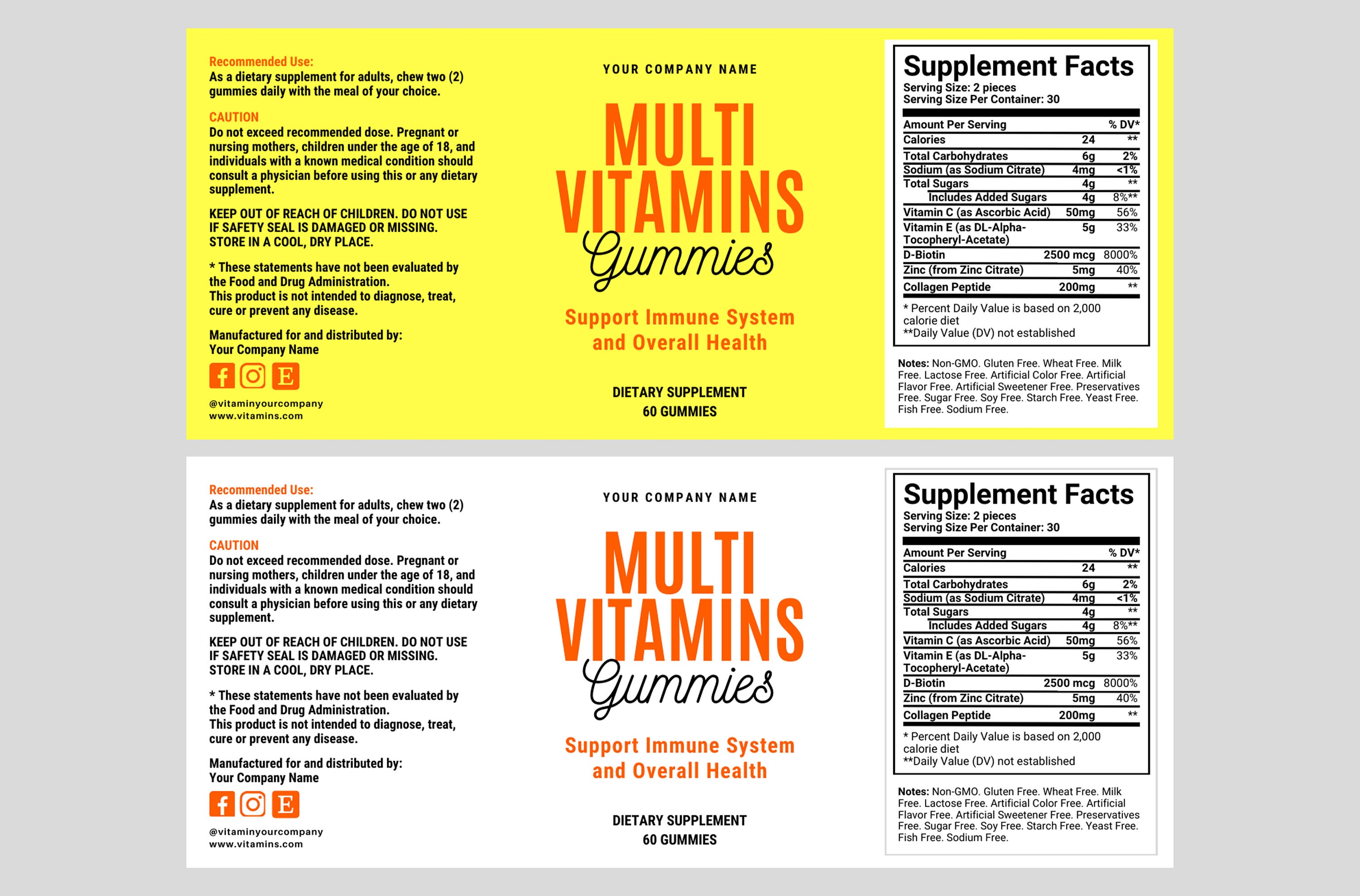 Multivitamins Labels, Gummies Label, Supplement Labels, Pill Bottle ...