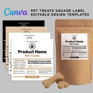 Etichetta per alimenti per animali domestici, Imballaggio per dolcetti per cani, Imballaggio in busta per dolcetti per animali domestici, Biscotti per cani, Etichetta per alimenti per cani, Modello modificabile per etichette per dolcetti per animali domestici Canva