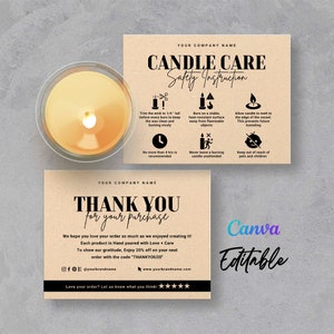 Printable Candle Care Card, Editable Candle Care Card, Candle Business Card, Candle Safety Instructions, Candle Care CardsTemplate Canva