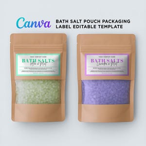 Bath Salts Labels, Bath Salt Pouch Packaging, Bath Essentials Labels, Salt Soak Labels, Foot Scrub Labels, Bath Salt Template Editable Canva