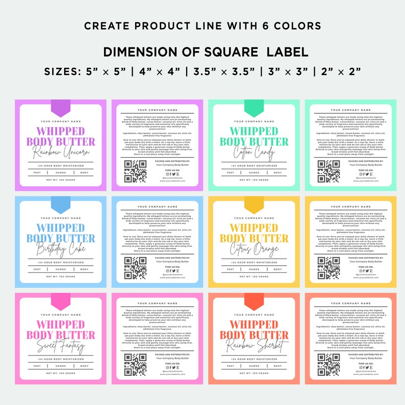 Whipped Body Butter Label Design Rainbow Body Butter Labels Etsy
