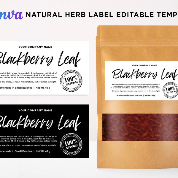Herbs Labels, Organic Herbs Labels, Herbal Packaging Pouch Label, Natural Herbs Labels, Herbs and Spice Labels Editable Template at Canva