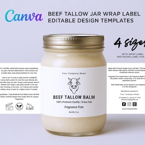 Beef Tallow Balm Label Template: Editable Skincare Packaging (Canva PDF Download