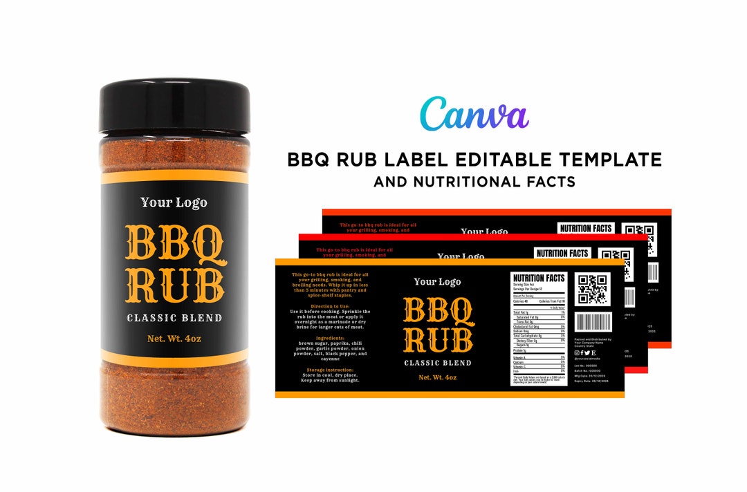 BBQ Rub Wrap Label Design, Barbeque Rub 4oz Clear Bottle, Barbeque