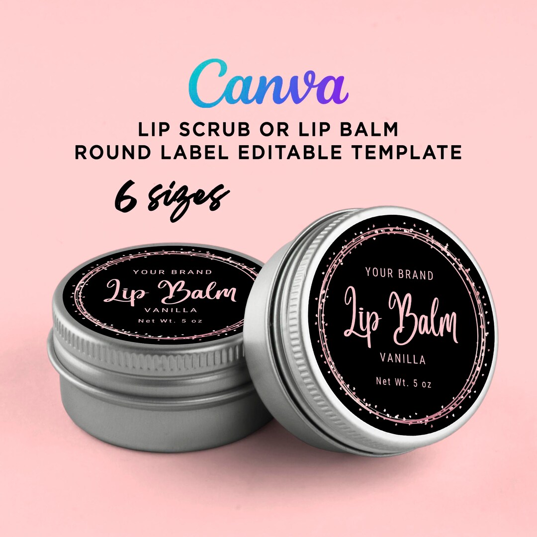 Printable Lip Balm Round Label Sticker, Lip Scrub Black Label, Tin Can ...