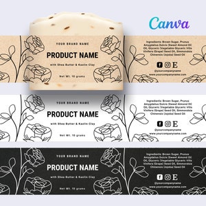 Editable Soap Label, Natural Floral Soap Label, Organic Artisan Soap Label, Custom Soap, Soap Sleeves Label Editable Digital Template Canva.