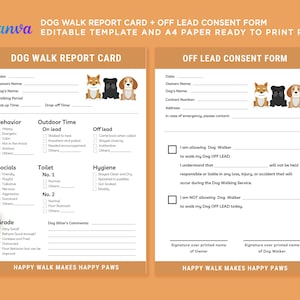 Printable Dog Walking Report Card, Dog Walk Service Report Card, Dog Walk Service Form Editable Canva, Dog Walk Report Card Ready to Print