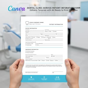 Printable Dental Clinic Patient Information, Dental Office Forms, New Patient Dental Forms, Dental Consent Forms Editable Template Canva