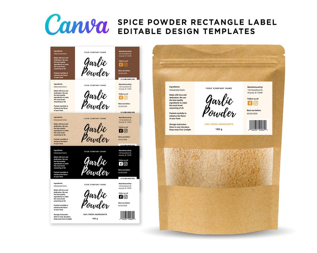 Spice Powder Label Design Garlic Powder Labels, Spice Powder Labels, Seasoning Labels, Spice ...