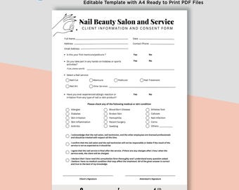 Nail Beauty Salon Forms, Nail Technician Forms, Nail Salon Client Information Consent Form, Nail Tech Business Forms Editable Template Canva