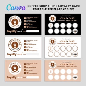 Klantenkaart voor koffiezaken, beloningskaart voor coffeeshop, café-klantenkaart, ponskaart coffeeshop, koffiesjabloon bewerkbaar canva