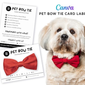 Printable Card for Pet Bow Tie Business, Dog Bow Tie Tags, DIY Pet Bow Tie, Pet Bow Tie Collars Editable Template Canva, Ready to Print PDF