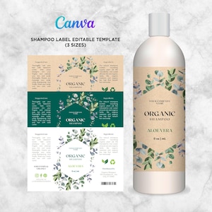 Organic Shampoo Template, Botanical Shampoo Bottle, Conditioner Label Sticker, Hair Growth Shampoo, Natural Hair Care Labels Editable Canva