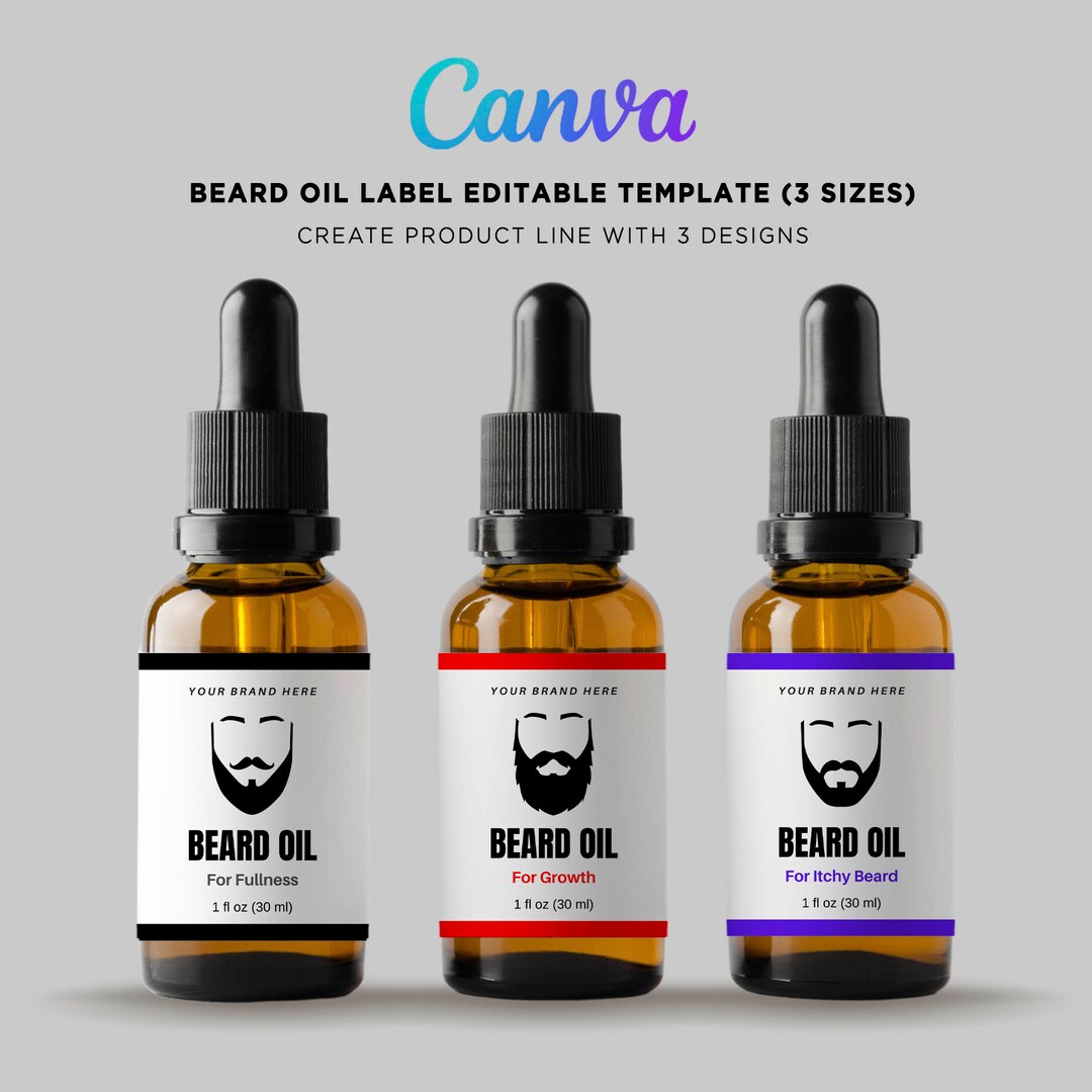 Printable Beard Oil Labels, Beard Oil Serum Bottle Dropper Label, Beard