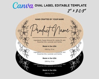 Printable Oval Labels, Oval Template, Oval Sticker Label, Oval Product Labels, Oval 2" x 3-1/3" size, Homemade Label Editable Template Canva