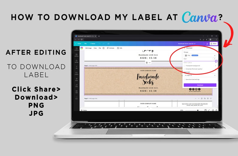 Printable Handmade Socks Wrap Labels Cotton Socks Label Etsy