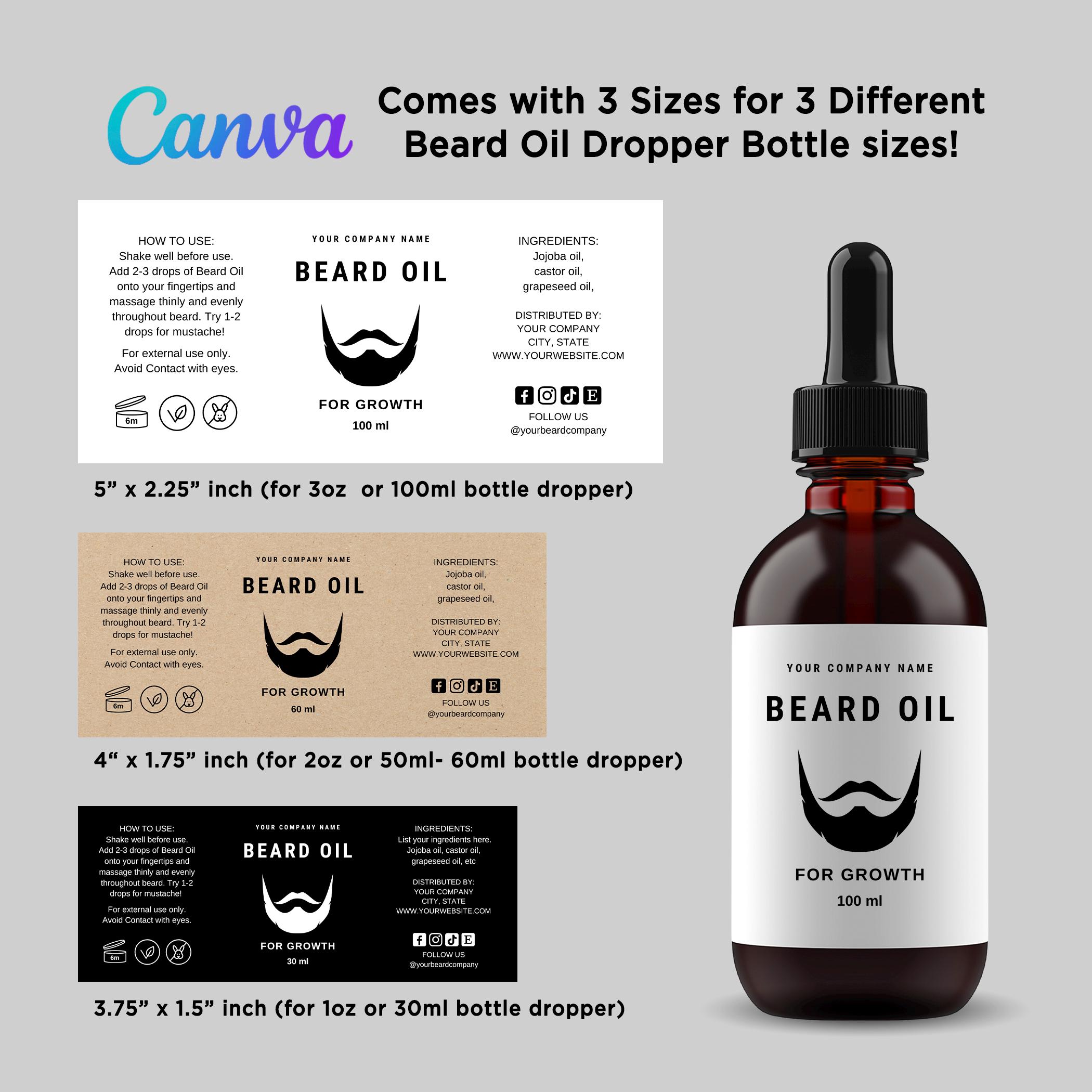 Editable Beard Oil Label Template Canva, Men's Grooming Product Label ...