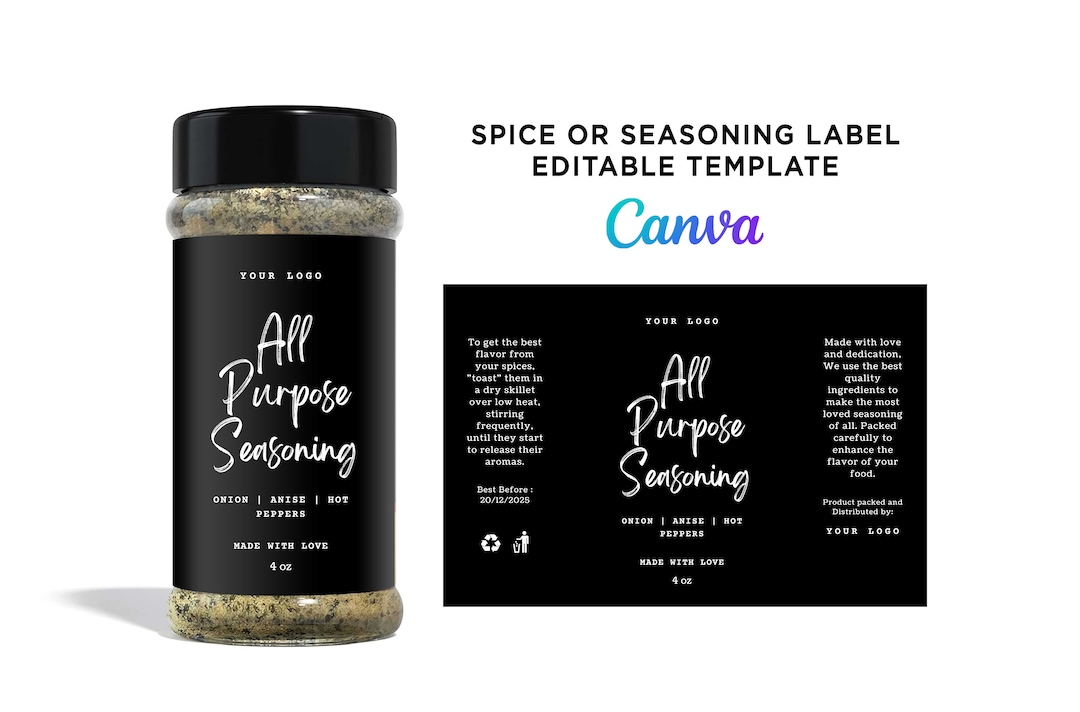 Printable Wrap Label for All Purpose Seasoning. Spice Label 8oz, 4oz ...