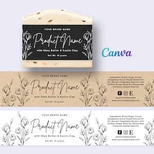 Printable Soap Label, Organic Artisan Soap Label, Custom Soap, Soap Sleeves Label, Editable Digital Template Canva.