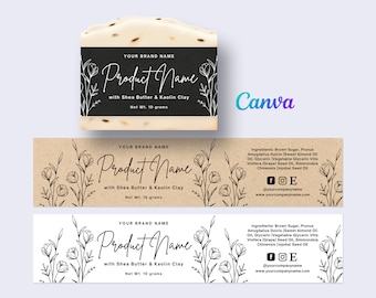 Printable Soap Label, Organic Artisan Soap Label, Custom Soap, Soap Sleeves Label, Editable Digital Template Canva.