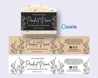 Printable Soap Label, Organic Artisan Soap Label, Custom Soap, Soap Sleeves Label, Editable Digital Template Canva.