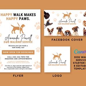 Dog Walking Templates, Dog Walk Starter Kit, Dog Walk Service Logo, Dog Walking Service Flyers, Dog Walking Service Editable Template Canva