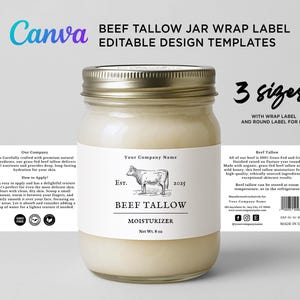 Premium Beef Tallow Moisturizer Label Template, DIY Beef Tallow Skincare Packaging, Editable Grass-Fed Tallow Product Label Canva Template