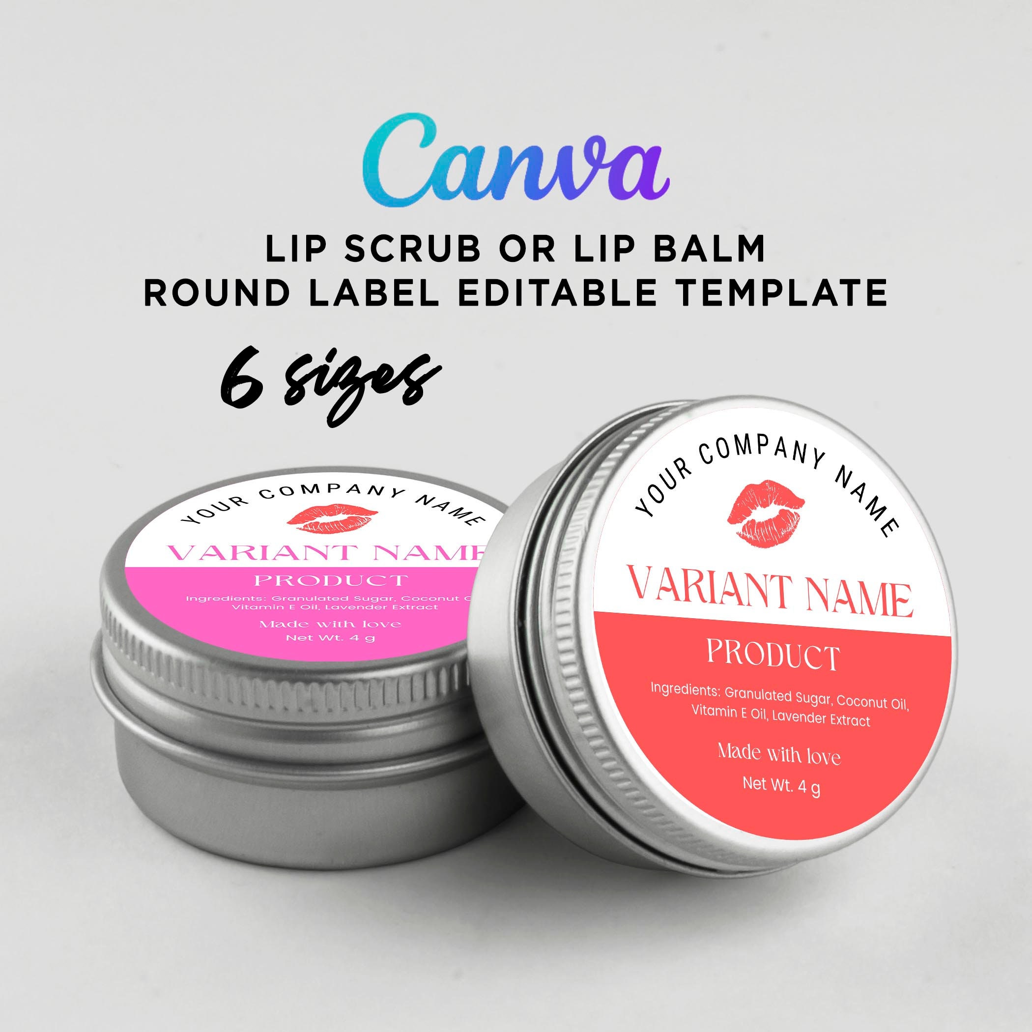 Printable Lip Balm Round Label Sticker, Lip Scrub Labels, Cosmetic 