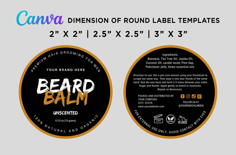 Natural Beard Balm Label, Men's Hair Care Packaging, Beard Balm Tin Can ...