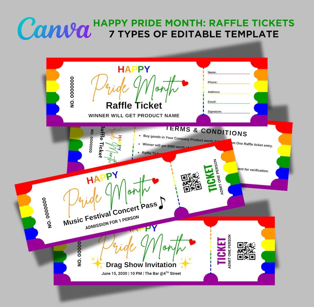 Lgbtq Raffle Pride Month Ticket Bundle Editable Canva Template, LGBTQ Event ...