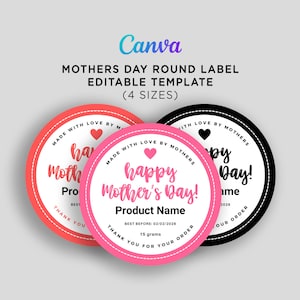 Mothers Day Gift Tags, Mothers Day Round Labels, Mother&#39;s Day Product Label, Mothers Day Cookie Tags, Mothers Day Template  Editable Canva