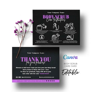 Body Scrub Instruction Card, Body Scrub Application Care Cards, How to Use Body Scrub, Body Scrub Thank You Card Editable Template Canva