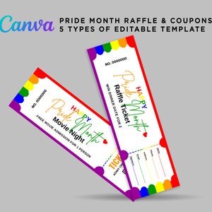 5 Arten von Pride-Veranstaltungskarten, Happy Pride Month Ticket, Happy Pride Event-Karte, Pride Month-Gutschein, Pride Event-Bearbeitbare Canva-Vorlage