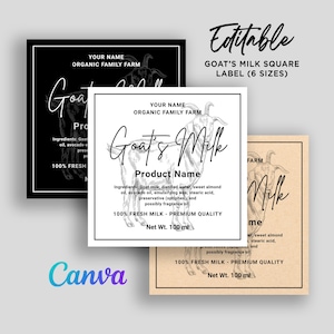 Goat Milk Square Labels, Goat&#39;s Milk Labels, Goat&#39;s Milk Template, Goat&#39;s Milk Products, Goat&#39;s Milk Logo, Goat Milk Soap Editable Canva