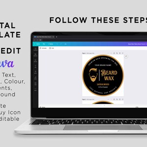 Printable Beard Wax Label, Beard Balm Round Label, Men Care Label ...