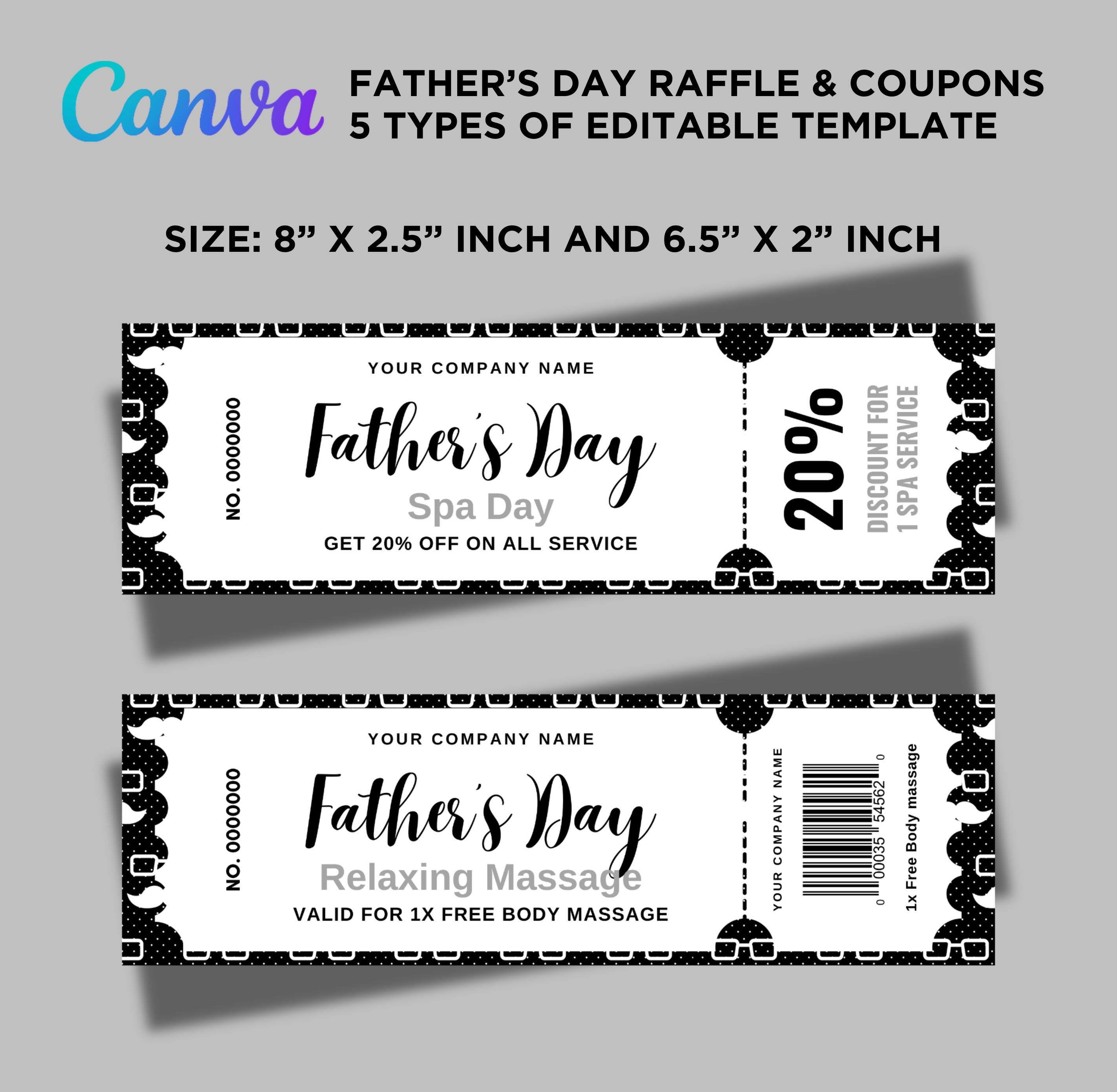 5 Father's Day Raffle Ticket, Fathers Day Cinema Ticket, Father's Day ...