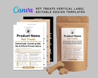 Vertical Label for Pet Treats, Pet Treats Label, Pet Treats Pouch Packaging, Dog Biscuits, Pet Treat, Dog Food Label Editable Template Canva