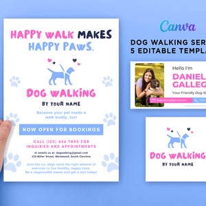 Dog Walk Service Starter Kit, Dog Walk Service Logo, Dog Walking Service Flyers, 5 Dog Walk Editable Template at Canva