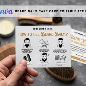 Beard Balm Care Card, Beard Wax Care Card, How to Use Beard Balm, Beard Balm Application Guide, Beard Balm Card Editable Template at Canva