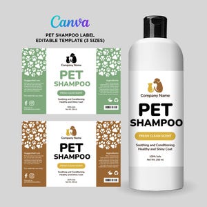 Customizable Pet Shampoo Label Template, Bottle Dog Puppy Shampoo, DIY Pet Grooming Product Label Editable Design Canva