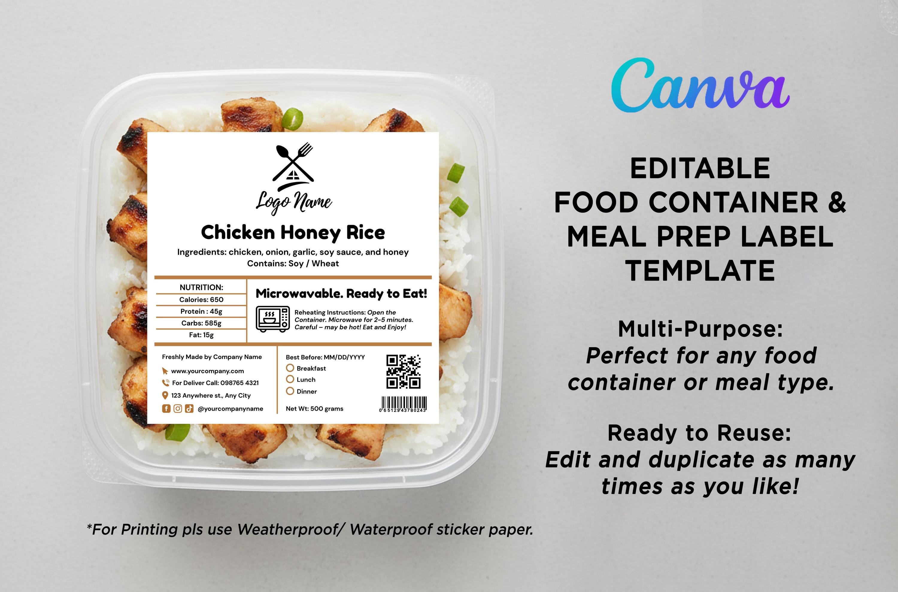 Editable Meal Prep Label Template Canva, Food Container Design Stickers ...